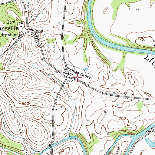 Topographic Map of Pythian Grove Cemetery, KY