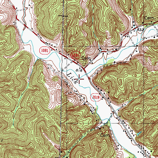 Topographic Map of Raccoon Creek, KY