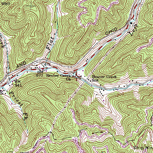 Topographic Map of Right Fork Beaver Creek, KY
