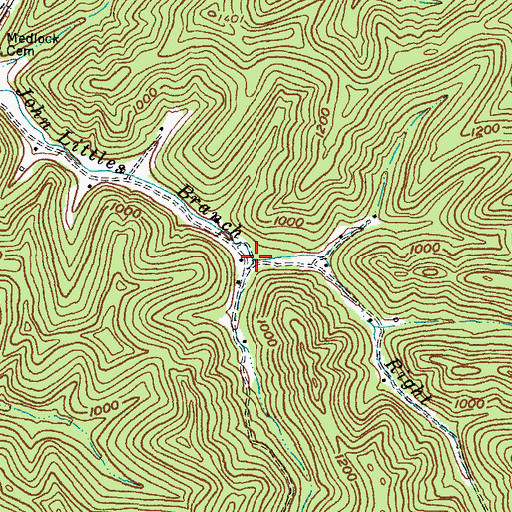 Topographic Map of Right Fork John Littles Branch, KY