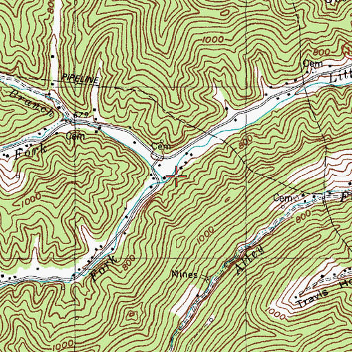 Topographic Map of Right Fork Little Paint Creek, KY