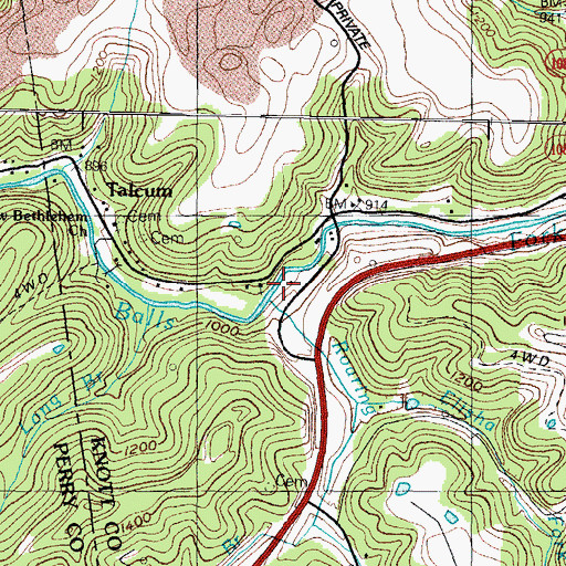 Topographic Map of Roaring Branch, KY