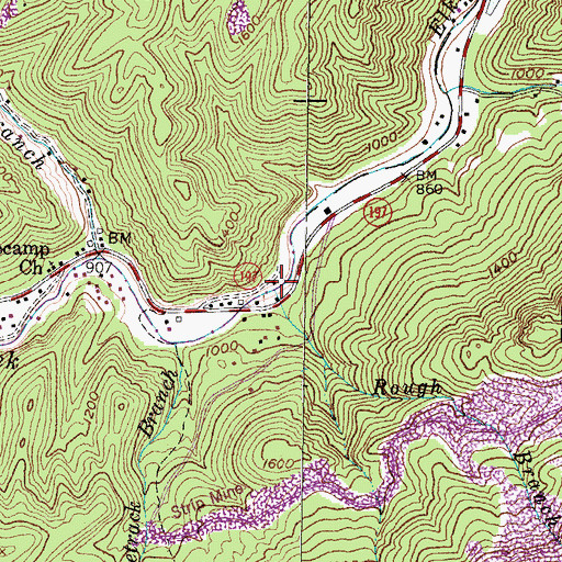 Topographic Map of Rough Branch, KY