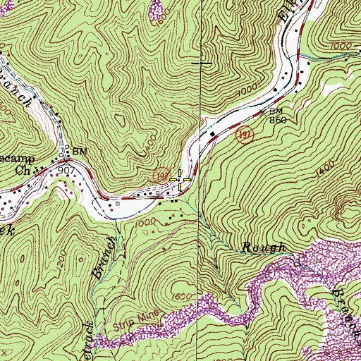 Topographic Map of Rough Branch, KY