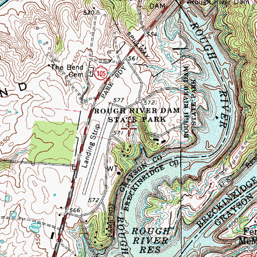 Topographic Map of Rough River Dam State Park, KY