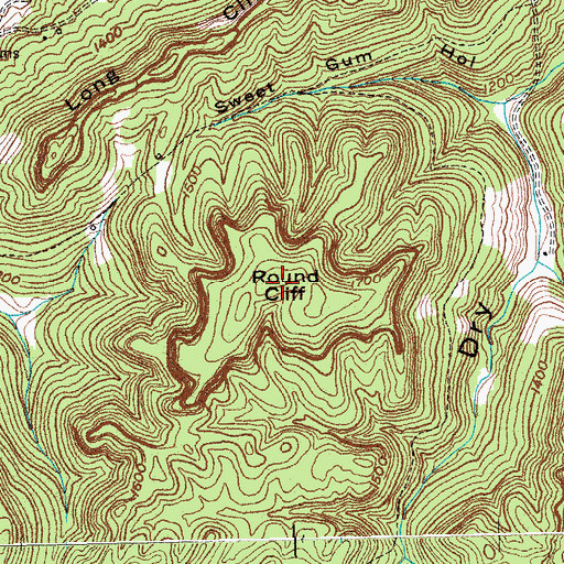 Topographic Map of Round Cliff, KY