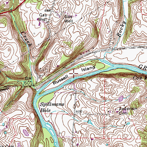 Topographic Map of Russell Island, KY