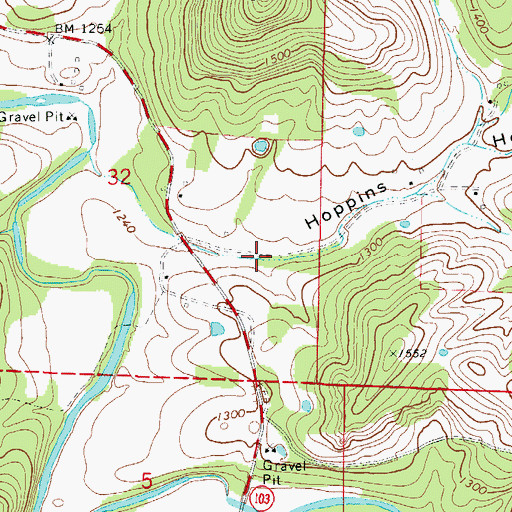Topographic Map of Hoppins Hollow, AR