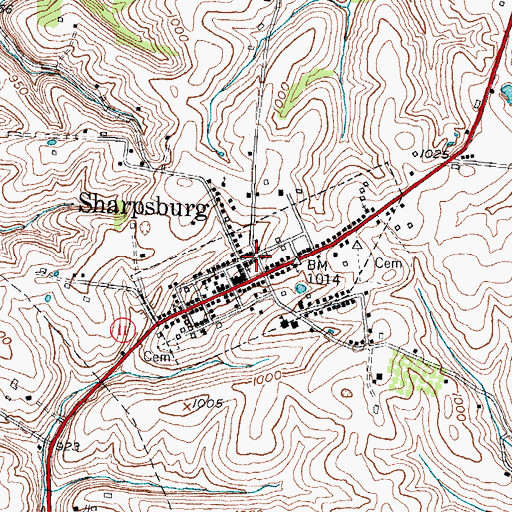 Topographic Map of Sharpsburg, KY