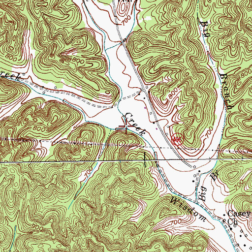 Topographic Map of Shaw Creek, KY