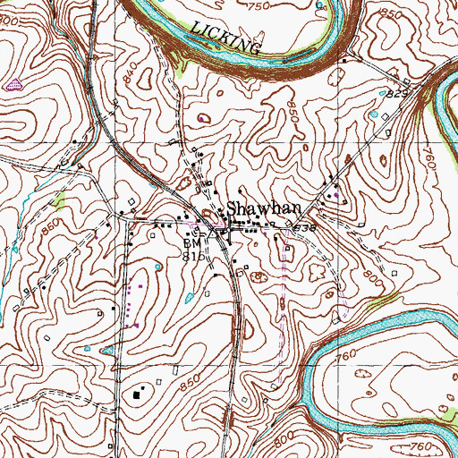 Topographic Map of Shawhan, KY