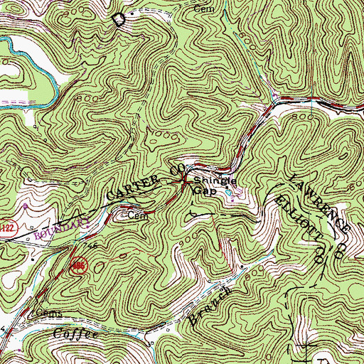 Topographic Map of Shingle Gap, KY