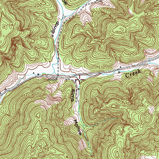 Topographic Map of Sims Hollow, KY