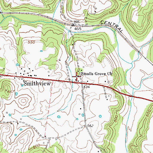 Topographic Map of Smalls Grove Church, KY
