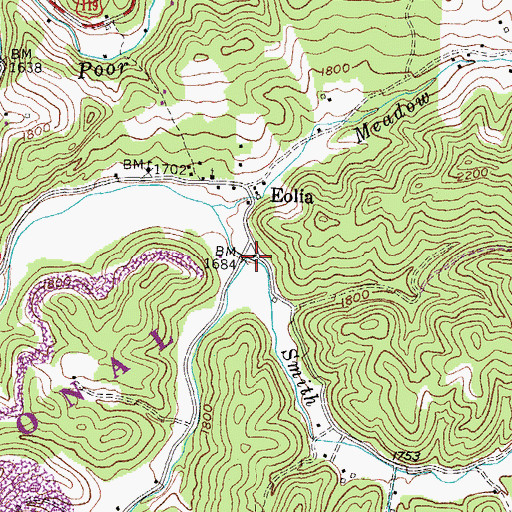Topographic Map of Smith Creek, KY