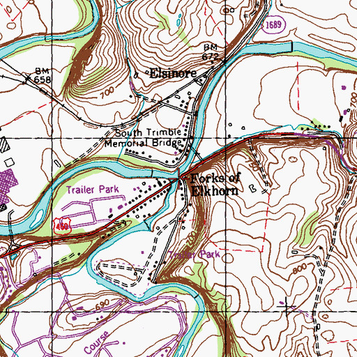 Topographic Map of South Elkhorn Creek, KY