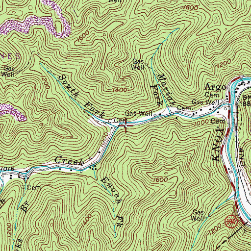 Topographic Map of South Fork Camp Creek, KY