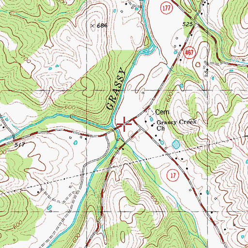 Topographic Map of South Fork Grassy Creek, KY