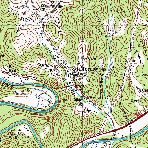 Topographic Map of Staffordsville, KY