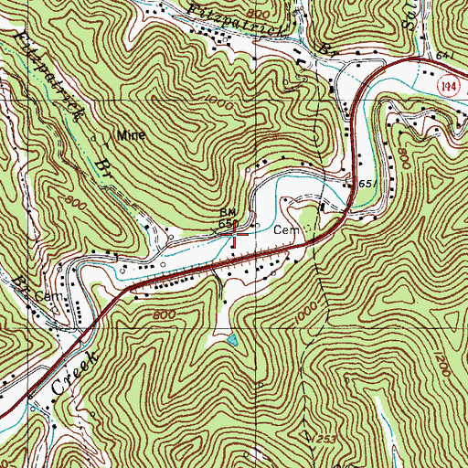 Topographic Map of Steve Fitzpatrick Branch, KY