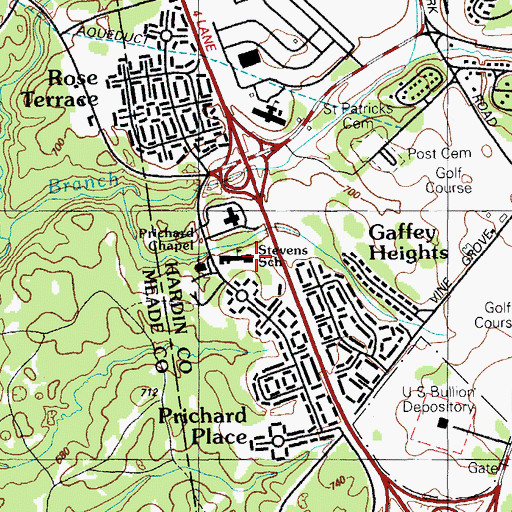 Topographic Map of Stevens School, KY