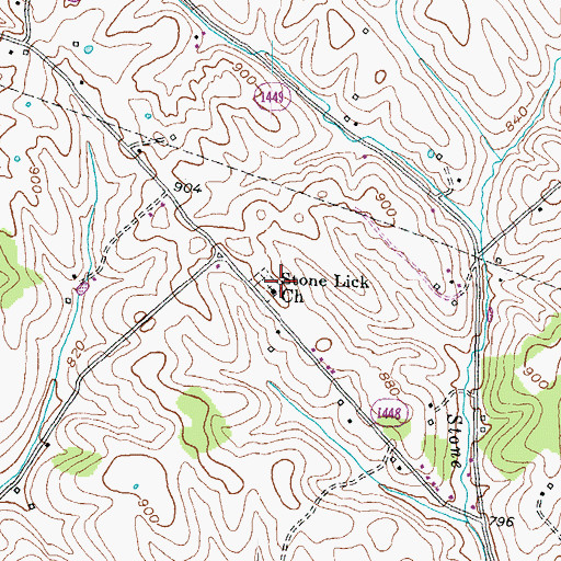Topographic Map of Stone Lick Baptist Church, KY