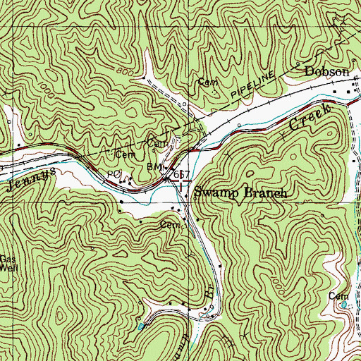 Topographic Map of Swamp Branch, KY