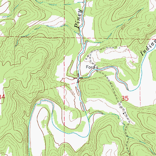 Topographic Map of Indian Creek, AR