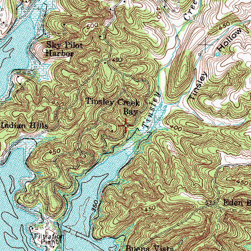 Topographic Map of Tinsley Creek Bay, KY