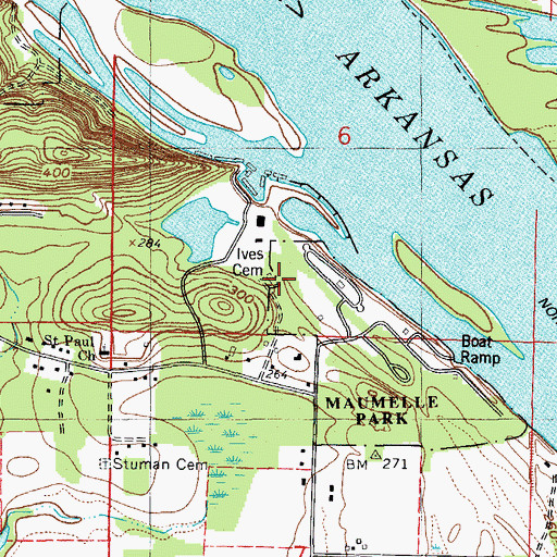Topographic Map of Ives Cemetery, AR