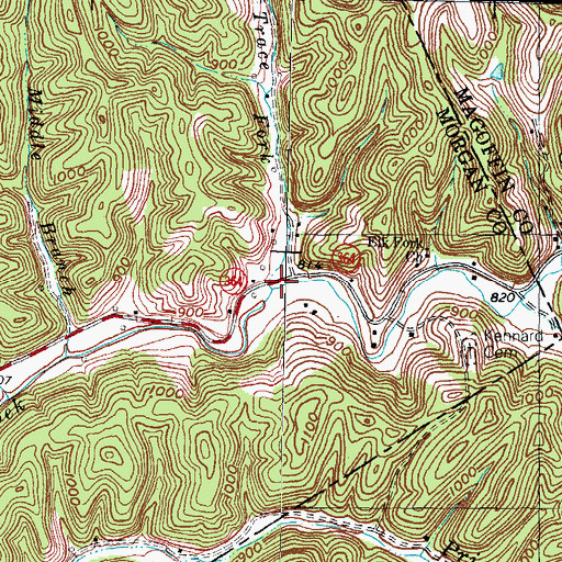 Topographic Map of Trace Fork, KY