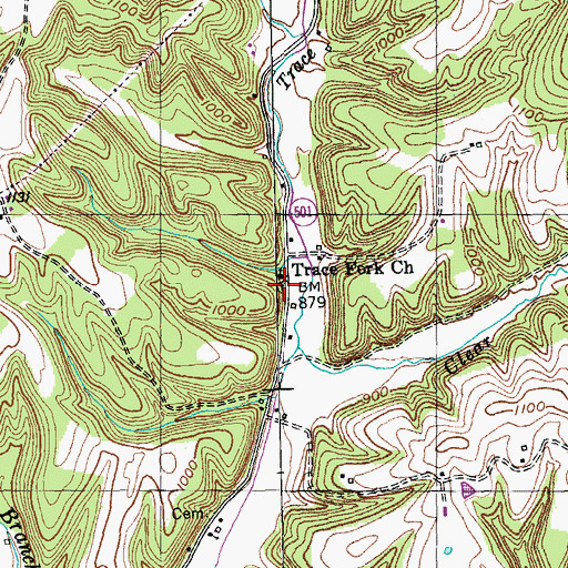 Topographic Map of Trace Fork Cemetery, KY