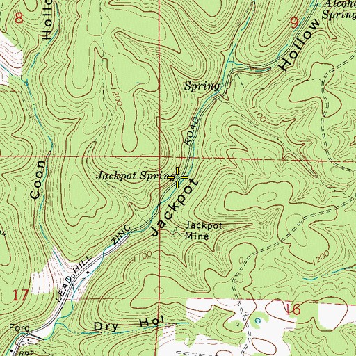 Topographic Map of Jackpot Spring, AR