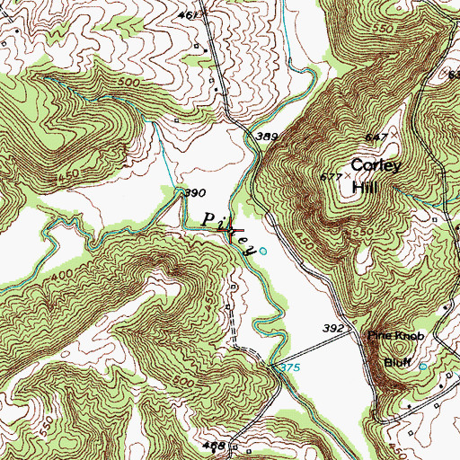 Topographic Map of Tribune Creek, KY