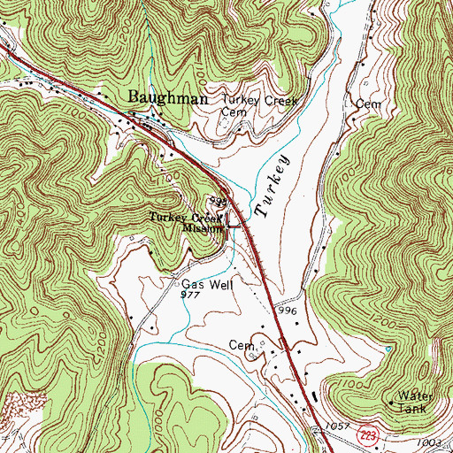 Topographic Map of Turkey Creek Mission, KY