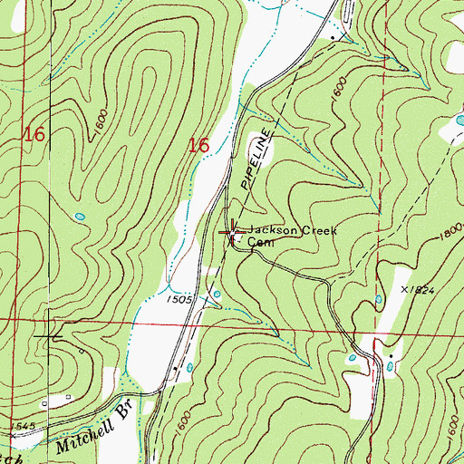 Topographic Map of Jackson Creek Cemetery, AR