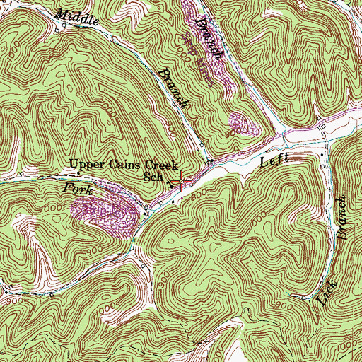 Topographic Map of Upper Cains Creek School, KY