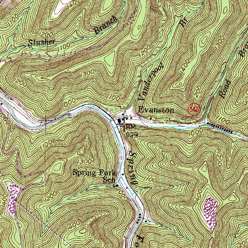 Topographic Map of Vanderpool Branch, KY