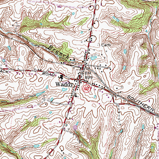 Topographic Map of Waddy, KY