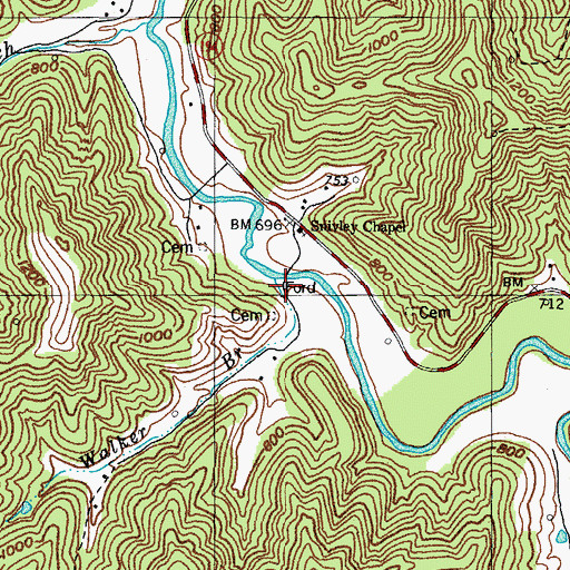 Topographic Map of Walker Branch, KY
