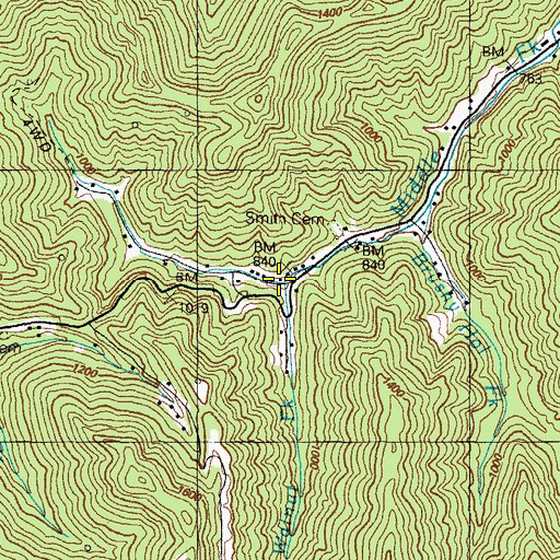 Topographic Map of Walnut Fork, KY