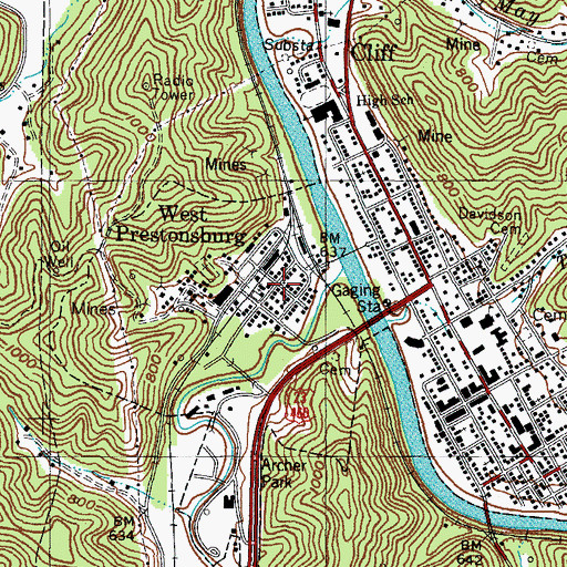 Topographic Map of West Prestonsburg, KY