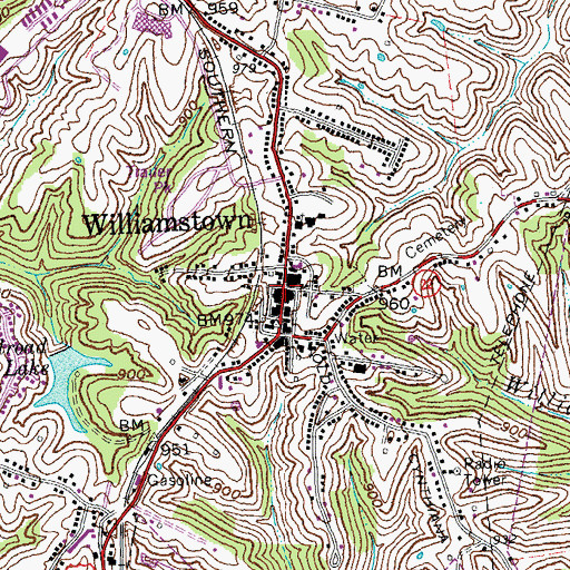 Topographic Map of Williamstown, KY