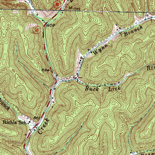 Topographic Map of Wynn Branch, KY
