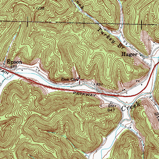 Topographic Map of Zion Church, KY