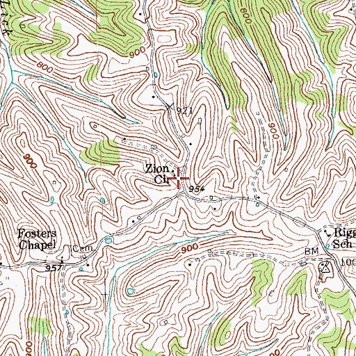 Topographic Map of Zion Church, KY