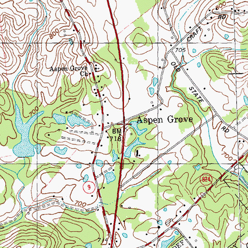 Topographic Map of Aspen Grove, KY