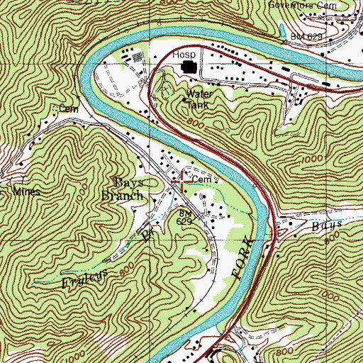 Topographic Map of Bays Branch, KY