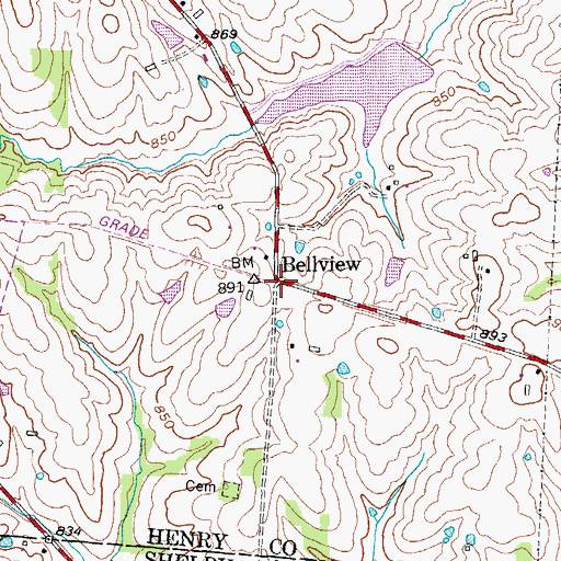 Topographic Map of Bellview, KY