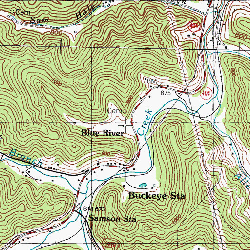 Topographic Map of Blue River, KY